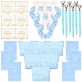 30PCS Bridesmaid Proposal Gifts Set Hair Scrunchies Knot Bracelets Proposal Cards Diamond Pen Makeup Bag Bridal Shower Wedding Party Favors for Maid of Honor Bride Tribe Women Girls Blue
