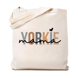 Yorkie Mama Canvas Tote Bag Women Cute Dog Mom Reusable Shopping Bag Multipurpose Grocery Bag Yorkie Lover Gift, White, One Size