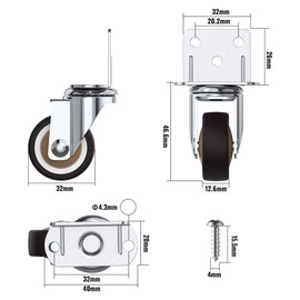 HOLKIE 32 mm Furniture Castors with Thick L Mounting Plate Heavy Duty Castors Can Carry 45 kg Wheels for Furniture with 2 Brakes and 2 Without Ideal Castors for Flower Stands, Babybay, Coffee Table