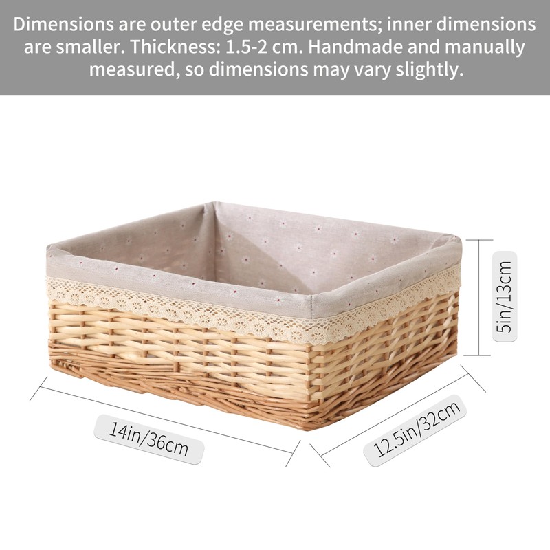 LONGERO Handmade Natural Wicker Rectangular Basket 14" L x 13"