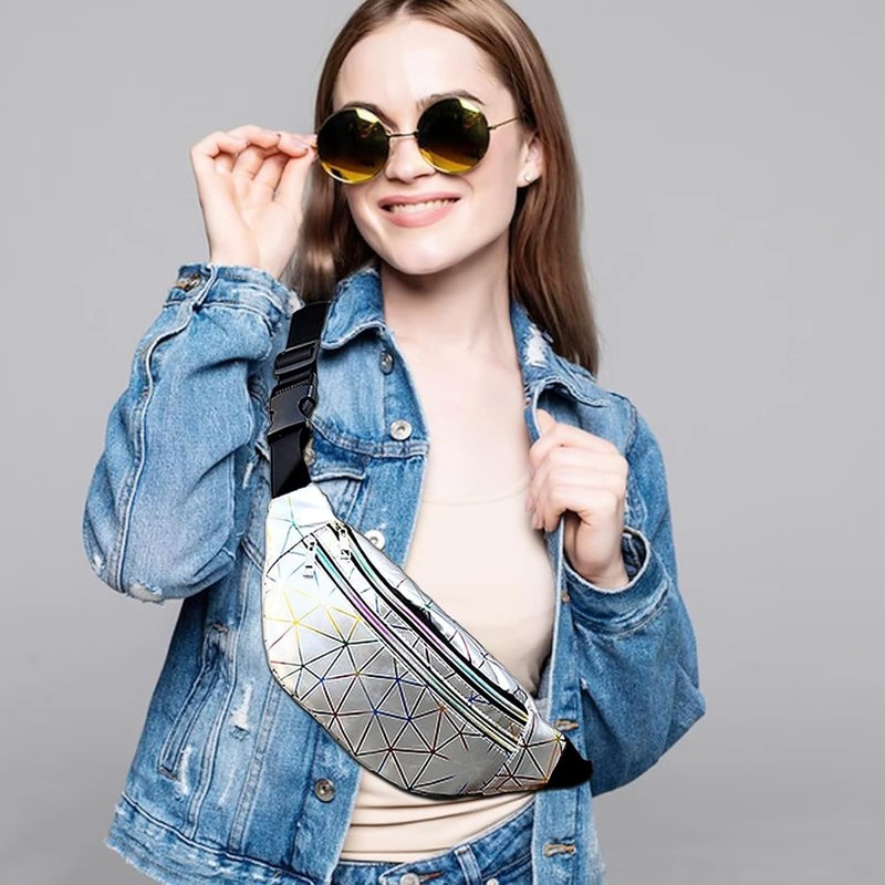 Bum Bag Metallic Waist Bag Fashionable, Silver (Updated Version), street