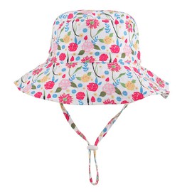 LACOFIA Toddler Baby Sun Hat Kids Girl's Summer Bucket Hat Wide Brim for Outdoor Swim Beach Pool Adjustable Rose 6-24 Months