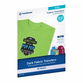 PrintWorks Iron on Heat Transfer Paper for Inkjet Printer - Printable Heat Transfer Vinyl for Dark Fabric (Printable HTV) - 8.5" x 11" - 40 Sheets - Made in The USA - Iron on Vinyl (00529C)