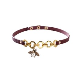 TAISOVIC Bee Charm Women Leather Choker Necklace
