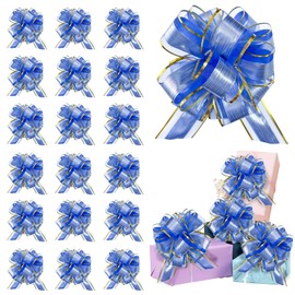 20 Pieces Pull Bow Gift Wrapping Pull Bow Ribbon Pull Bows for Birthday Christmas Wedding Baskets Valentine's Day Gift Boxes Bows(Blue)