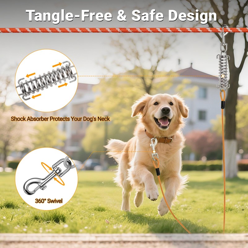 Dog Runner Trolley Cable: 50FT Heavy Duty Zipline for Yard