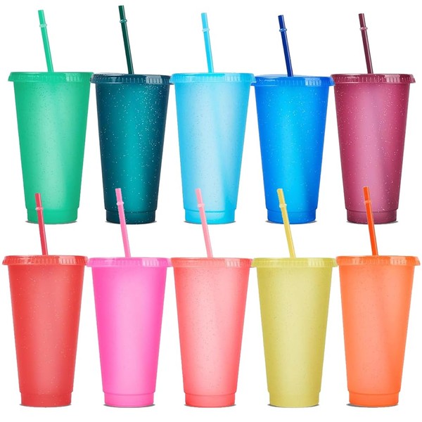 YANGUN 10 Pcs Reusable Plastic Cups, 24 oz Plastic Tumblers