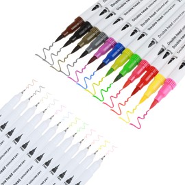Watercolor Marker Pen Set Dual Head Water Based Drawing Soft Brush Fineline Tip Color Pen for Kid Adult Coloring Painting Renderings Art Manga Comic Calligraphy Animation 12 Pack