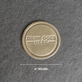 Drink Goes Here Leather Coasters, Full Grain Leather, 4" Round, 1 pc (Set of 4 Coasters, Brown)