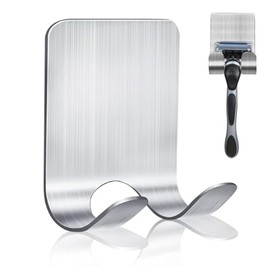 Frypay Razor Holder Shower, Silver Shaving Holder Shower No Drilling Stainless Steel Razor Holder, Towel Hook without Drilling for Door, Wall, Bathroom, Kitchen