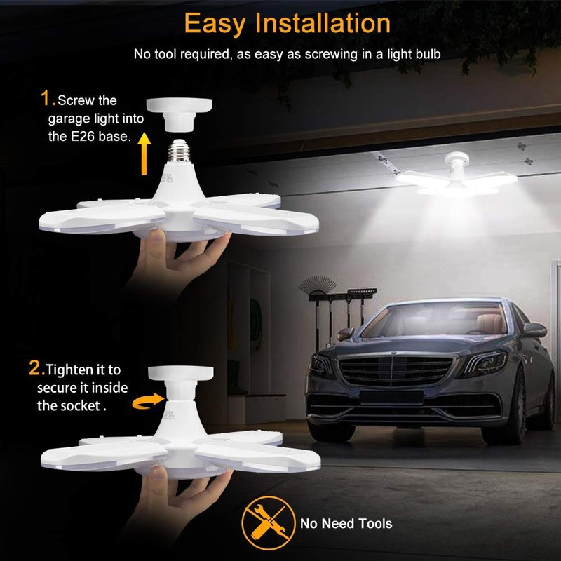(4 Pack) LED Garage Lights, 60W Trilights Ceiling, High Low