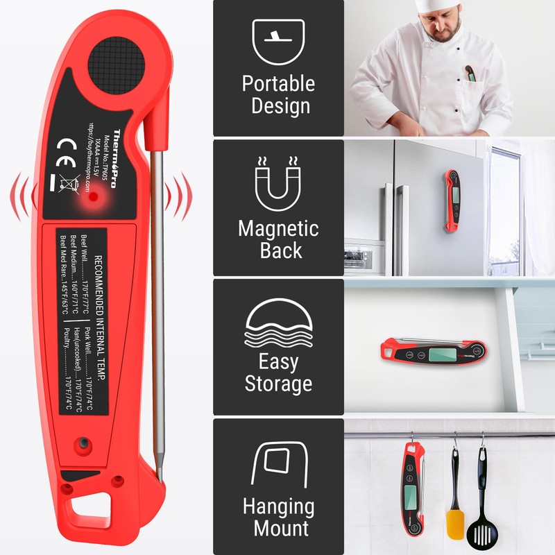 ThermoPro TP605 Instant Read Meat Thermometer for Cooking, Waterproof Digital