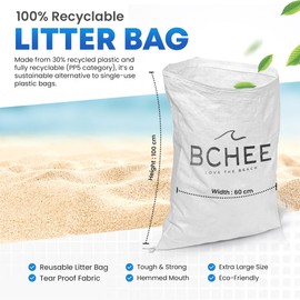 BCHEE Reusable Litter Picking Bags | Garden Waste | Pack of 3 | Extra Large 100 cm x 60 cm | Recycled & Recyclable | Tough & Tear Proof | UK Small Business | Multi-buy discount