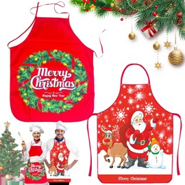 YISKY Christmas Kitchen Apron, Pack of 2 Christmas Aprons, Cooking Apron, Kitchen Apron, Red Christmas Apron, Funny Christmas Apron, Cartoon Christmas Apron, Gift for Christmas, A2