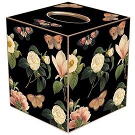 Floral 1 on Black Paper Mache Tissue Box Cover