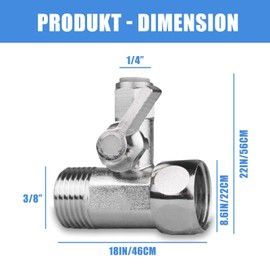 Shut-off Valve Adapter - Water Connection Adapter, T Piece Water Connection 3/8 x 3/8 x 1/4 Inch, Water Connection Refrigerator, Water Connection with Shut-off Valve for Connecting 2 Devices - With