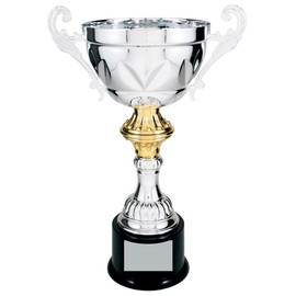 Griffco Supply Metal Cup Trophy in Gold or Silver - Trophy Award, Engraved Corporate Trophy Cup Award (10", 11.5", 13" or 14.5" Tall) - Free Engraved Plate Included (Silver, 8.75" X-Small)