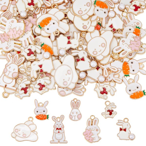 DICOSMETIC 70Pcs 7 Styles Easter Bunny Charms Enamel Rabbit Charms