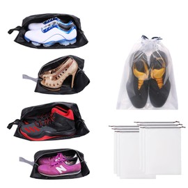 Travel Shoe Bags Set of 10 Waterproof Nylon with Zipper and PVC Storage Bags for Packing (4 Nylon(2 Standard+2 Large)+6 PVC Matt Bag)