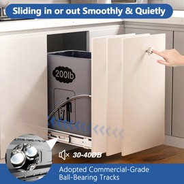 Pull Out Trash Can Under Cabinet, 50Qt 7-13 Gallon Slide-Out Trash Bin Kit with Door Connector & Glass Handle, Under Sink Garbage Can with Bands -Can Not Included (Silver)