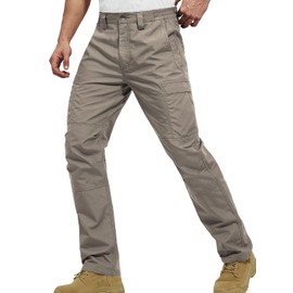 FREE SOLDIER Men's Water Resistant Pants Relaxed Fit Tactical Combat Army Cargo Work Pants with Multi Pocket (Classic Khaki 34W x 30L)