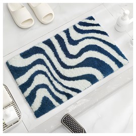 Civkor Bath Mat for Bathroom,Blue and White Bathroom Rug Microfiber,Bathroom mat with Non Slip TPR Backing,Machine Washable,Quick Dry,20x31Inch Small Bath Mats for Bathroom Floor, Shower, Sink