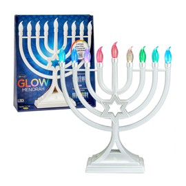 LED Electric Blue Hanukkah Menorah with Special Effects - Battery/USB Powered, Star of David, 4 Lighting/Blinking Modes, Large LED Bulbs, Chanukah Traditional Electric Menorahs - White