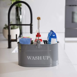 Wash Up Tidy - Grey | Kitchen & Sink Tidy | Cleaning Organiser | Vintage Kitchen Accessories | Washing Up Aid | Caddy Box | Enamel Bucket | M&W