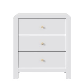RoyalCraft 3 Drawer Dresser, Modern Chest of Drawers with Rounded Table Corners, Wooden Closet Dresser Nightstand Side Table with Ample Storage Space for Bedroom, Living Room, Entryway, White