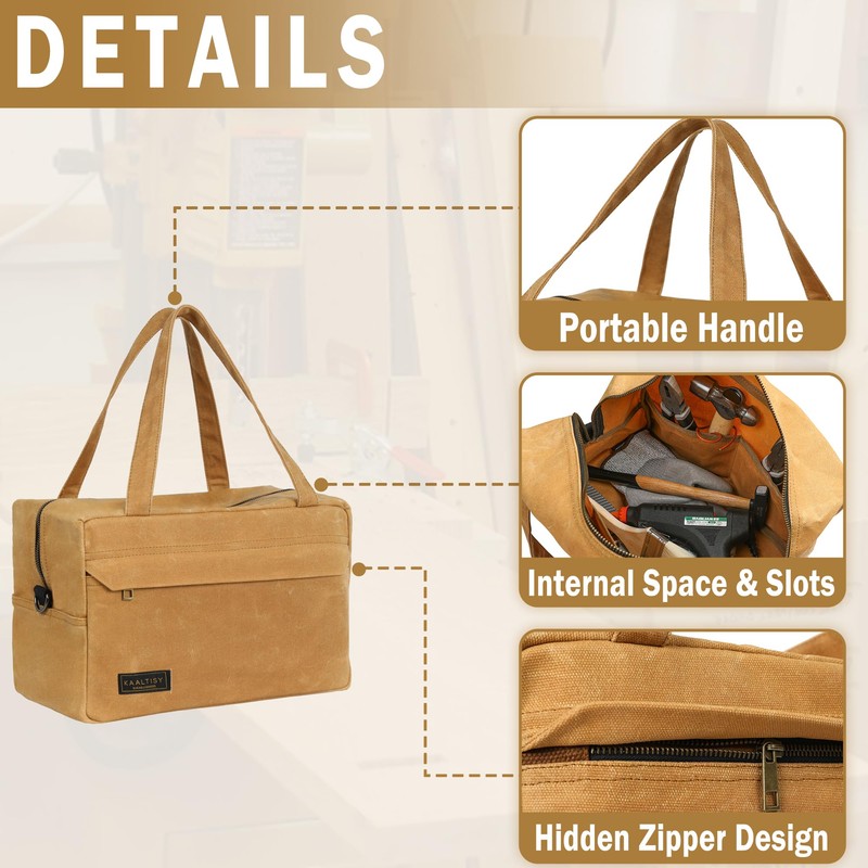 Canvas Tool Organizer, Heavy Duty 16oz Waxed Canvas Garden Hand