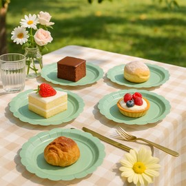 sunepany - 50 platos de papel verde salvia de 7 pulgadas, platos de postre festoneados desechables para novia, baby shower, boda, graduación, fiesta de cumpleaños, cenas, suministros de platos para