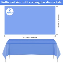 PLULON 2 Pieces Blue Plastic Tablecloth 54 x 108 Inch Rectangular Table Cloth for Baby Shower Party Supplies Wedding Birthday Kids Party Home Table Decoration