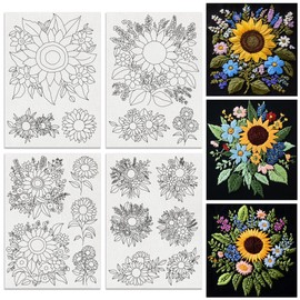 BENECREAT 4 Sheets 17 pcs Sunflowers Bouquets Water Soluble Embroidery Stabilizers, Embroidery Patterns Transfer Paper for Beginners, Stick and Stitch Embroidery Paper Wash Away