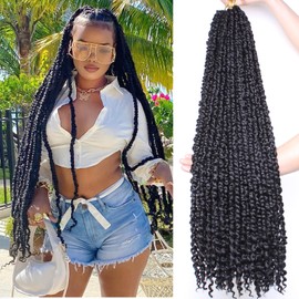 Xtrend 30 Inch 8 Packs Pre twisted Passion Twist Crochet Hair Natural Black Pre-looped Passion Twists Hair Extensions for Women 12Strands/Pack (1B#)