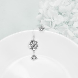 VENACOLY Lotus Stud Earrings Sterling Silver Lotus Leaf Drop Earrings Asymmetrical Jewellery Gifts for Girls Women, Sterling Silver