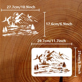 FINGERINSPIRE Mountain Stencil 21 x 29.7 cm Reusable River Nature Landscape Painting Template Pine Moon Landscape Decoration Stencil for Painting on Wood Wall Fabric Furniture