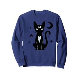 Gothic Witchy Black Cat with Moon Mystical Stars Night Art Sweatshirt