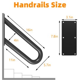 Hand Rails for Outdoor Steps Stair Railing Indoor Rail Metal Heavy Duty Non-Slip 1-3 Step Wall Mount Grab Bars U-Shape Safety Handle Garage Porch Courtyard Doorways 16 INCH Garden