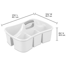 Sterilite Divided Ultra Caddy, Plastic, Portable Storage to Hold Bathroom and Cleaning Supplies, 5 Large Compartments and Handle, White, 6-Pack