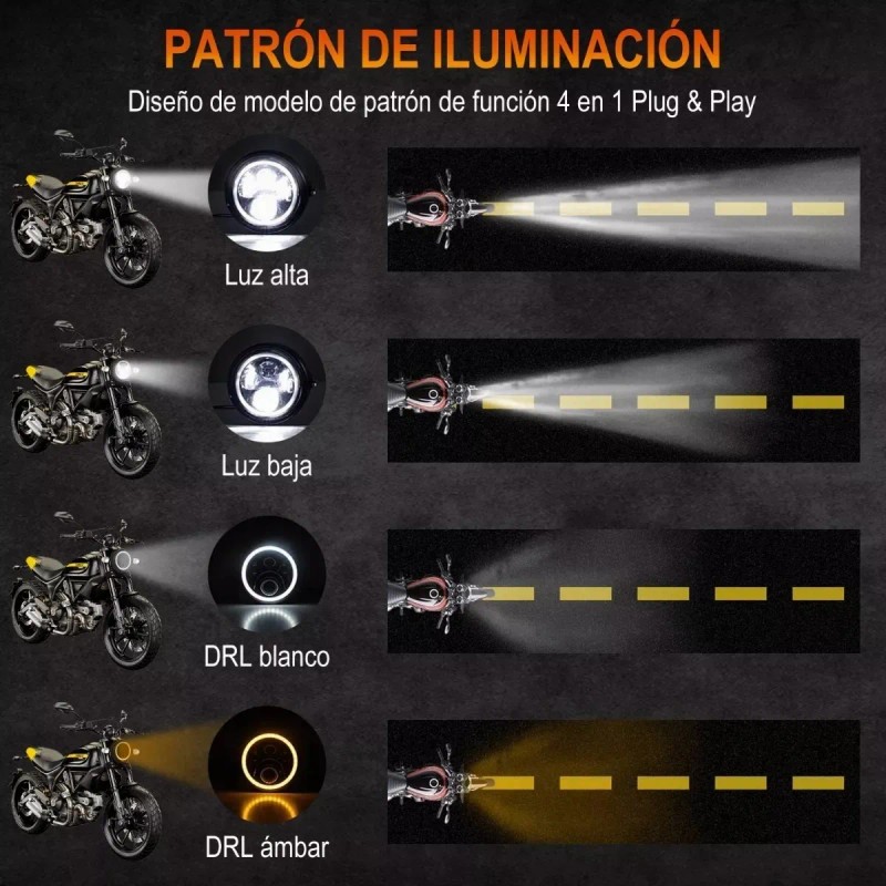 Faro Para Moto Universal + Carcasa Y Soporte De 7