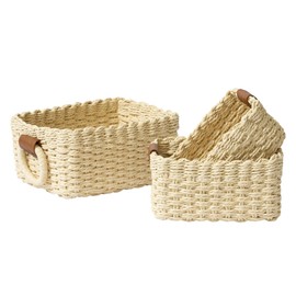 LA JOLIE MUSE/Small Wicker Baskets for Organizing, Recycled Paper Rope Storage Basket Container Bins for Shelves Bathroom Living room, Organizer Set of 3, Beige