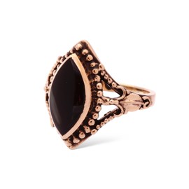 Windalf Medieval Ring Skana 22 mm Black Onyx Gothic Jewellery Bronze, Fabric jewellery bag, Onyx