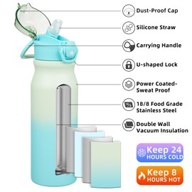 BJPKPK Stainless Steel Insulated Water Bottle With Straw Lid 25oz Reusable Metal Thermos Bottles Keep Cold And Hot,Mint