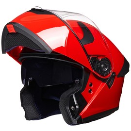 ILM Adult Motorcycle Helmet Dual Visor Flip up Modular Full Face Helmet DOT Model WS206(Red,X-Large)