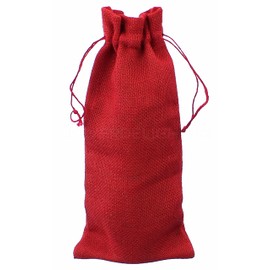 CleverDelights 10 Pack 14 Inch Red Burlap Wine Bottle Bags - 100% Jute Burlap - Christmas Holiday Wine Tasting Drawstring Sacks