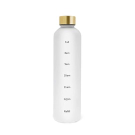 Bolukets 1 Litre Sports Water Bottle with Time Marking, BPA-Free, Leak-Proof Plastic Sports Bottle, Ideal for Outdoor Activities, Cycling, Camping, Yoga, Gym (White)