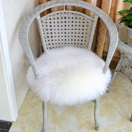 Softlife Round Faux Fur Sheepskin Rug Chair Cover Seat Cushion Pad Soft Area Rugs for Bedroom Living Girls Room Sofa Home Decor Carpet (1.46ft x 1.46ft, White)