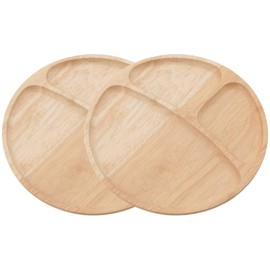 Fuji Boeki Wooden Round Dish with Dividers x 2 Piece Set, Plate, Wooden Plate, Stylish, Round, Scandinavian Dish Plate, Cafe