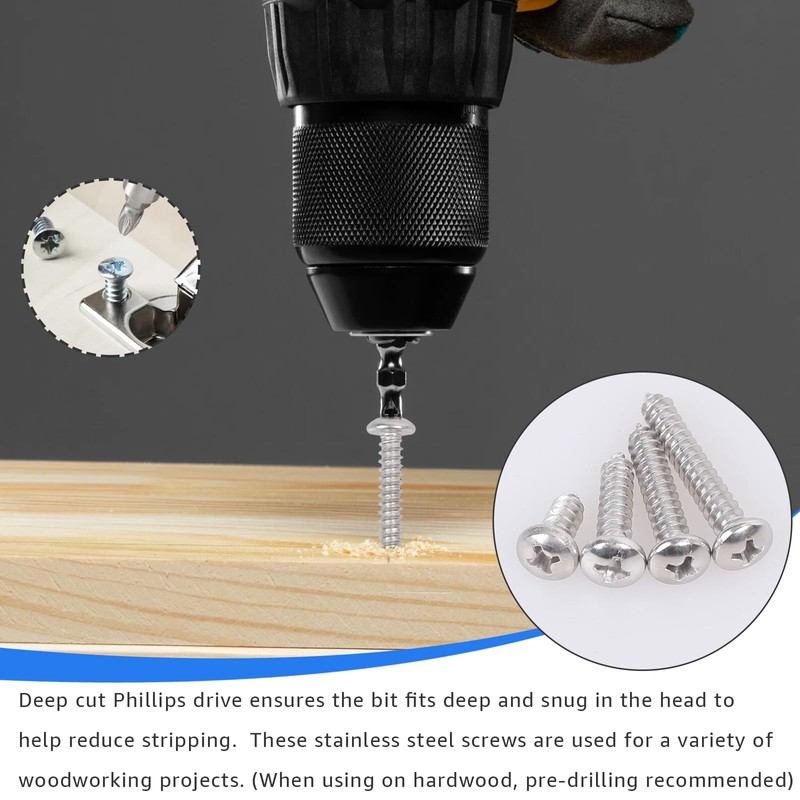 510Pcs Stainless Steel Wood Screws Assortment Kit - #4#6#8#10#12 Phillips