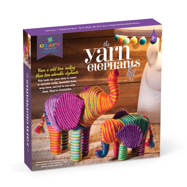 Craft-tastic — Yarn Elephants Kit — Craft Kit Makes 2 Yarn-Wrapped Elephants — for Ages 8+
